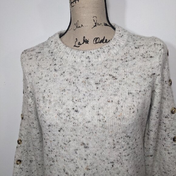 Madewell XS Button Sleeve Sweater Dress Cream Speckled Wool Blend Long Sleeve - Picture 3 of 10
